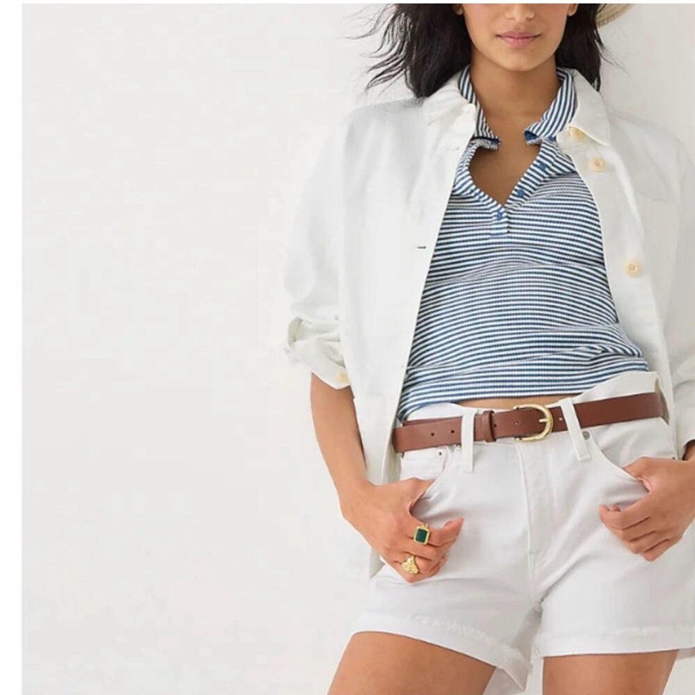 J.CREW 23 Denim Short White Cotton Blend Stretch Pockets Zip Summer
